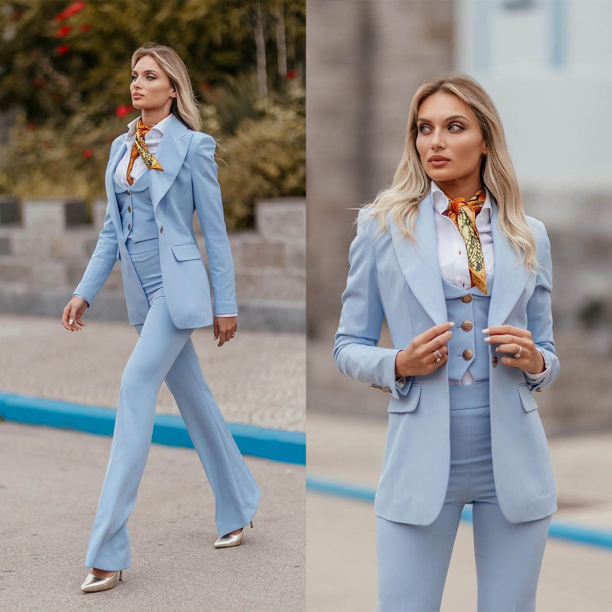 Women'S Formal Jackets To Wear With Dresses - 女性フォーマルスーツ スカイブルー ピークドラペル レディース スリムフィット パーティー