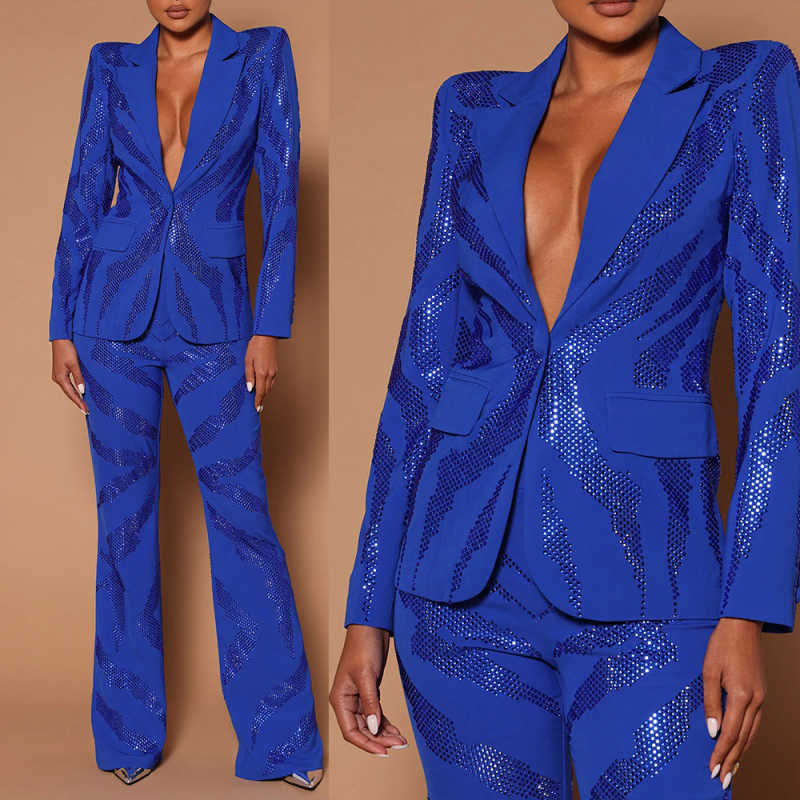 Women'S Formal Wear Plus Size - カスタマイズされたスパンコール付きレディーススリムパンツスーツ2ピースプラスサイズフォーマルプロムイブニングパーティーファッションウェアアウトフィット