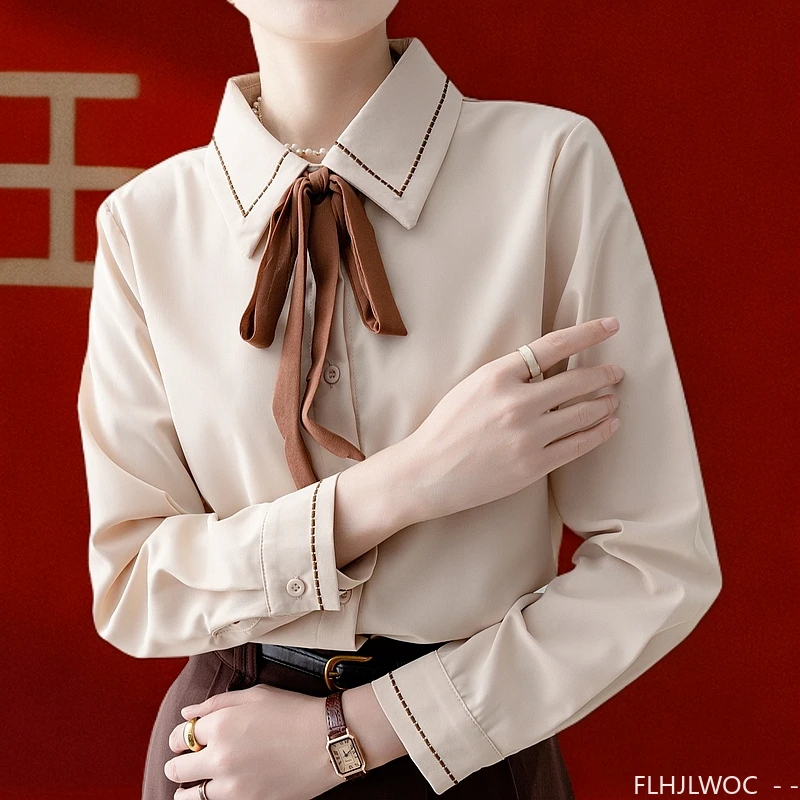 Formal Wear Japan Women - 女性用シングルブレスト蝶ネクタイフォーマルブラウス、ピーターパンカラートップ、白いシャツ、オフィスウェア、基本的な作業服、丈夫なボタン、春