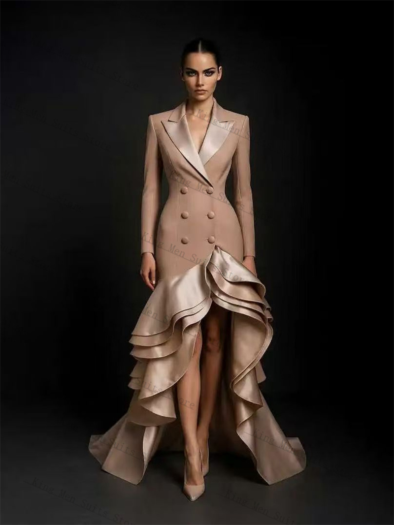 Women'S Formal Jackets To Wear With Dresses - シャンパン女性スーツ 1 ピースロングブレザーウエディングドレスカスタマイズされたフォーマルオフィスレディジャケット結婚式のタキシード綿オーバーコート