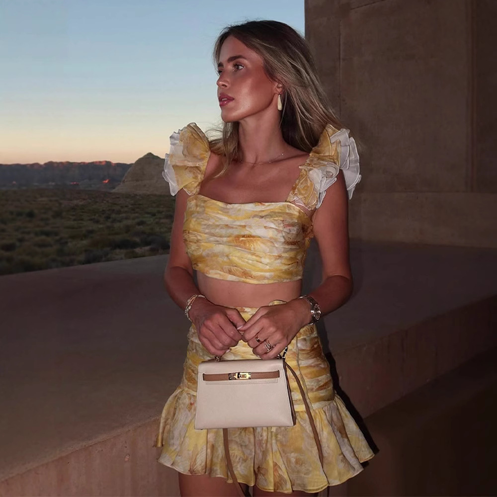 Women Formal Wear For Summer - 2025年新作 プリーツショートトップ スプライシングチューブトップ Aラインスカート ミニスカート レディーススーツ