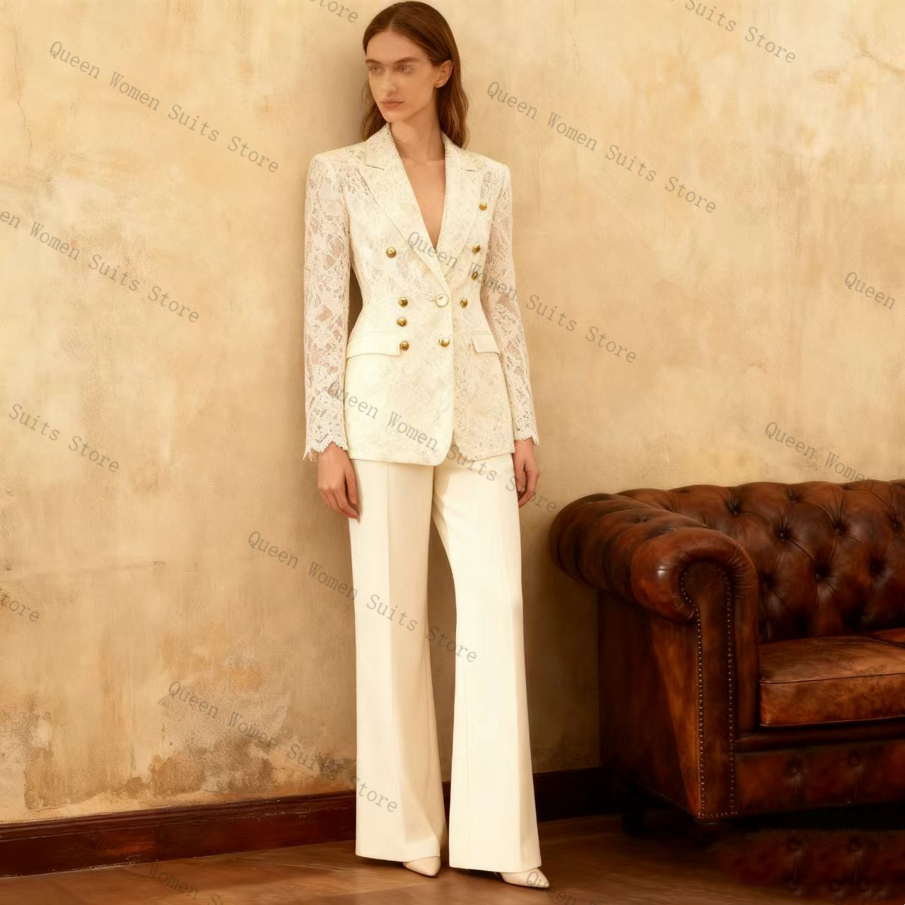 Women'S Formal Jackets To Wear With Dresses - ホワイトレース女性スーツパンツセット 2 個ブレザー + ズボンウエディングドレス綿フォーマルオフィスレディジャケット結婚式コートカスタマイズ
