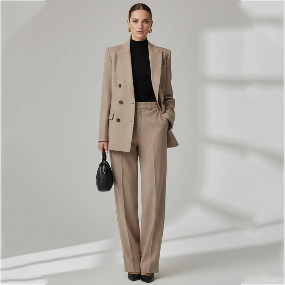 Women'S Formal Wear Jackets - レディースダブルブレストスーツ ストレートフィット ピークドラペル ジャケット パンツ 高品質