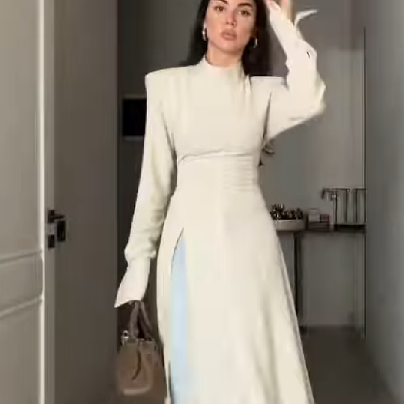 Female Formal Wear - レディース エレガント ハイネック 長袖 マキシ丈ワンピース セクシー