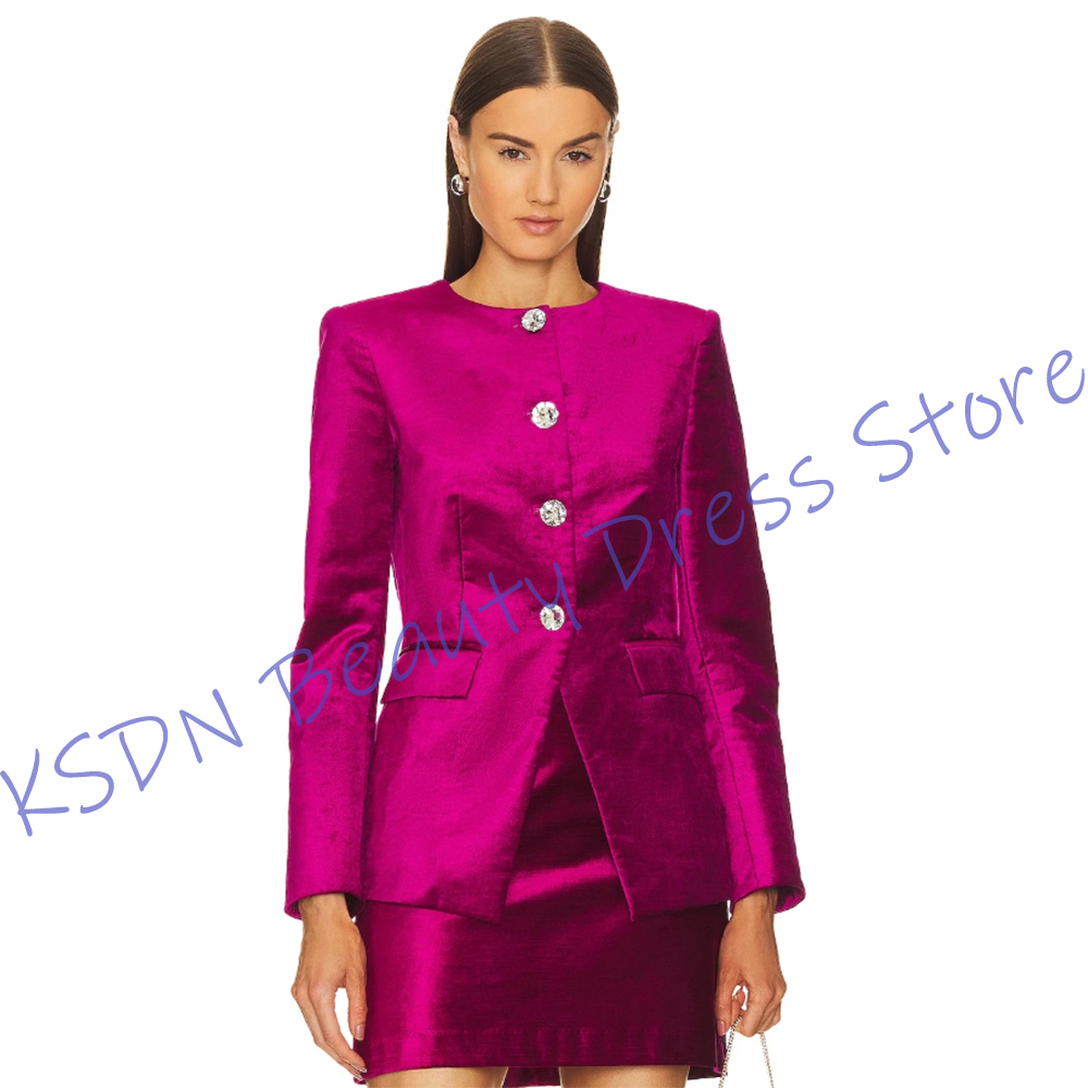 Women'S Formal Wear Jackets - シックな女性用シングルブレストスーツ ホットピンクサテン ツーピース（ジャケット＋ミニスカート）セット エレガントなオフィスウェア イブニングパーティー衣装