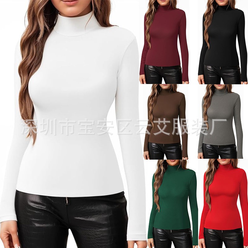 Turtleneck Bodysuit Office - 女性フィットソリッドカラータートルネックニット Tシャツ女性服女性服カジュアルベーシックスリムフィットハイネックストレッチトップ