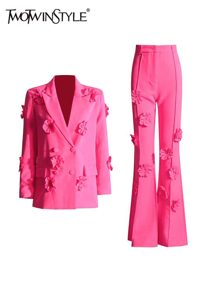Female Formal Wear - Twotwinstyle-レディースジャケットとフレアパンツのセット,エレガントな長袖ジャケット,ノッチカラーとフレアパンツ