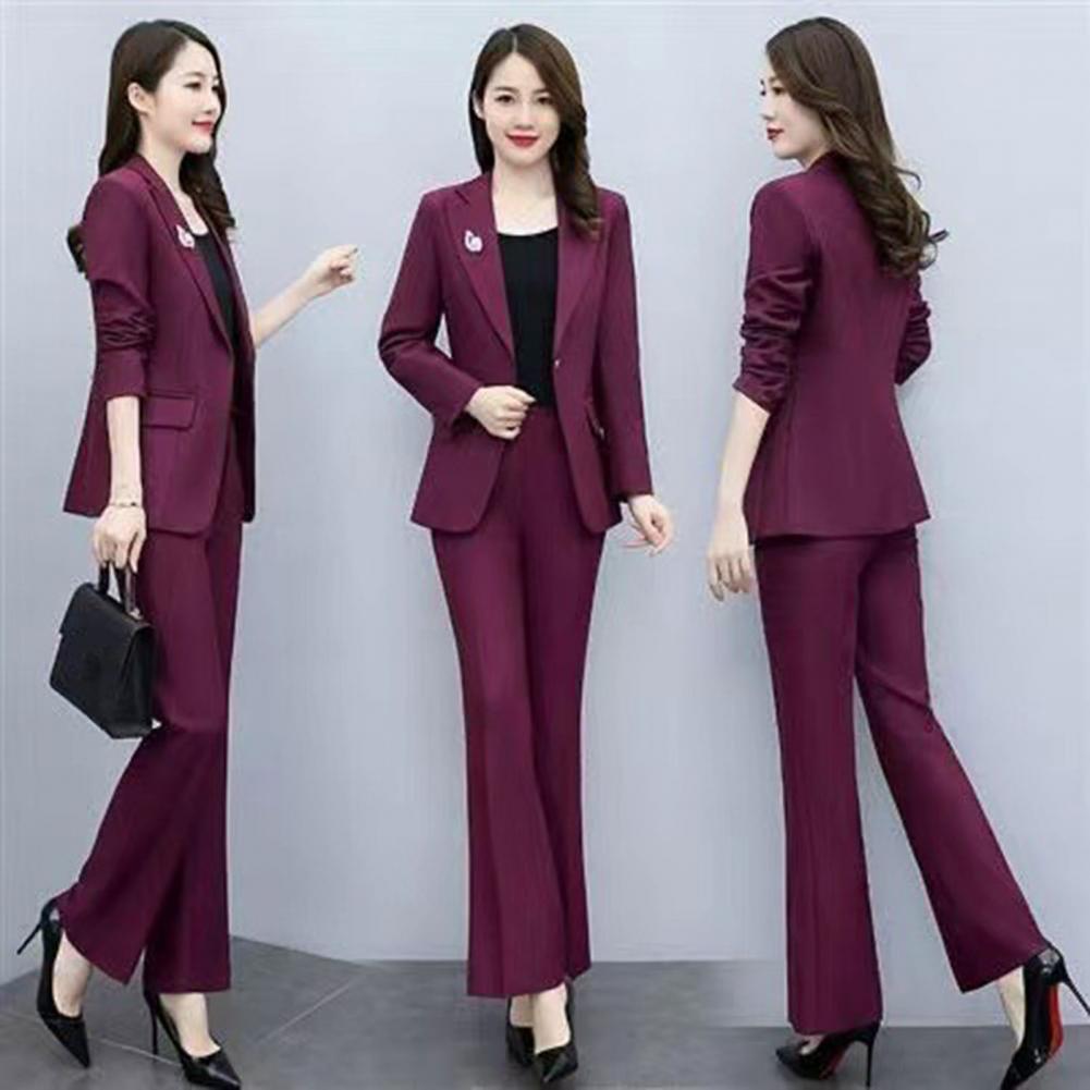 Women'S Formal Wear Suit - 2点セット レディースフォーマルコートパンツセット 襟付き長袖スーツジャケット スリムフィット 無地フレアパンツ デイリーウェア
