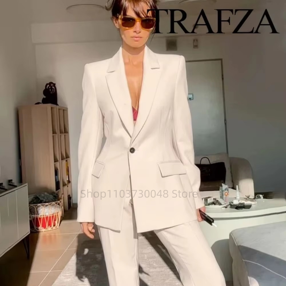 Female Formal Wear - ファッションオフィスレディースブレザーとパンツスーツフォーマルホワイト/レッド女性ジャケットズボン女性ビジネスワークウェア2ピース女性セット
