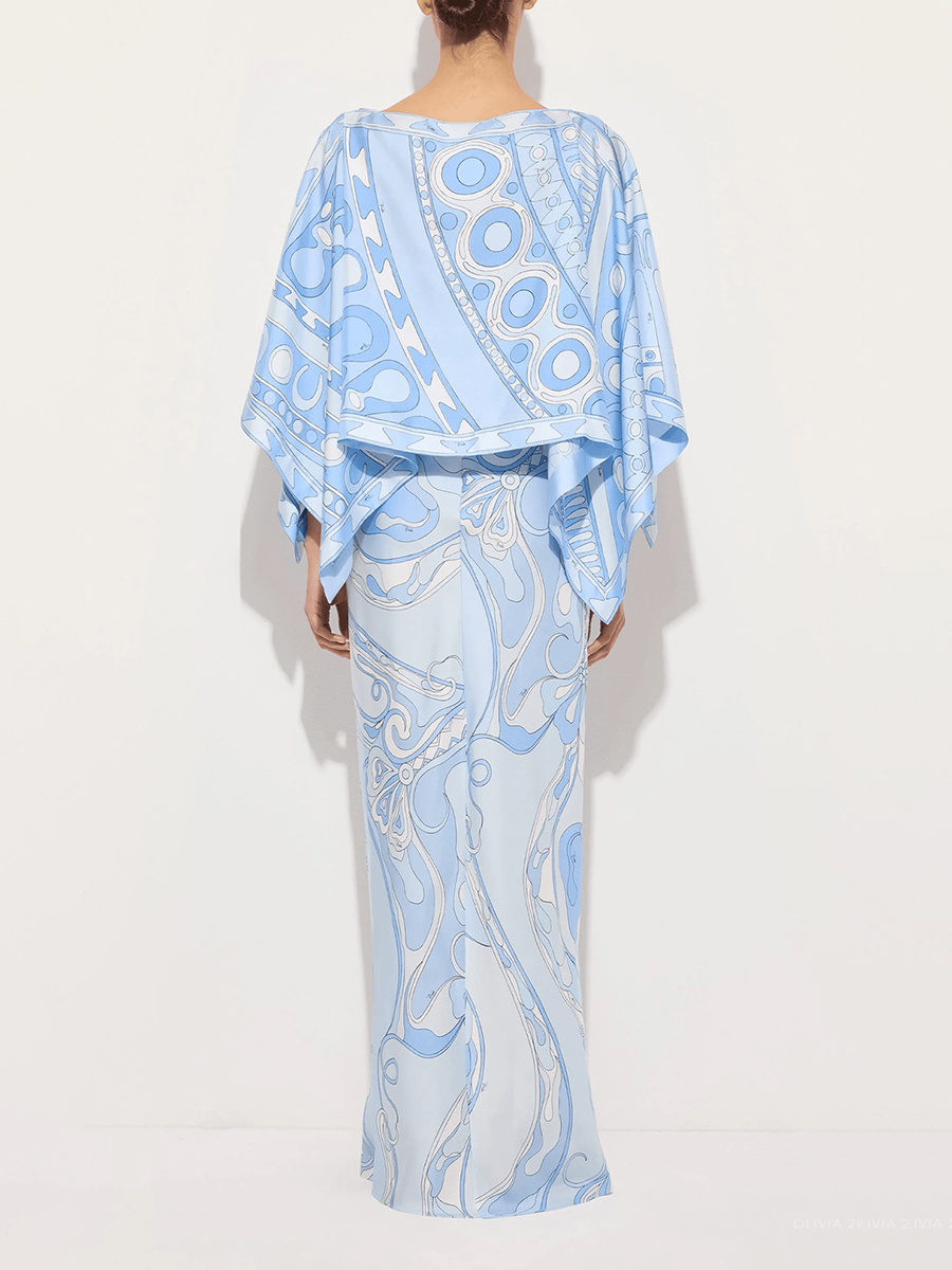 VGH ライトブルーの抽象柄プリントツーピースセット、女性用 - Women Formal Wear For Summer のレビューと価格