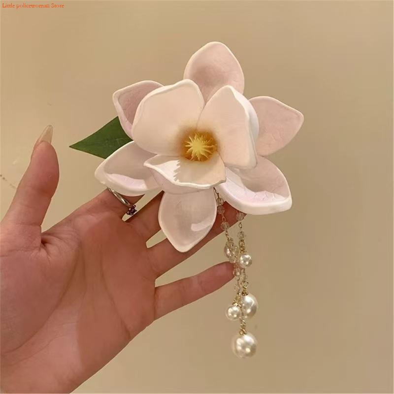 F92D エレガントなマグノリアの花のヘアクリップ真珠チェー - Formal Wear Hairstyles For Women のレビューと価格