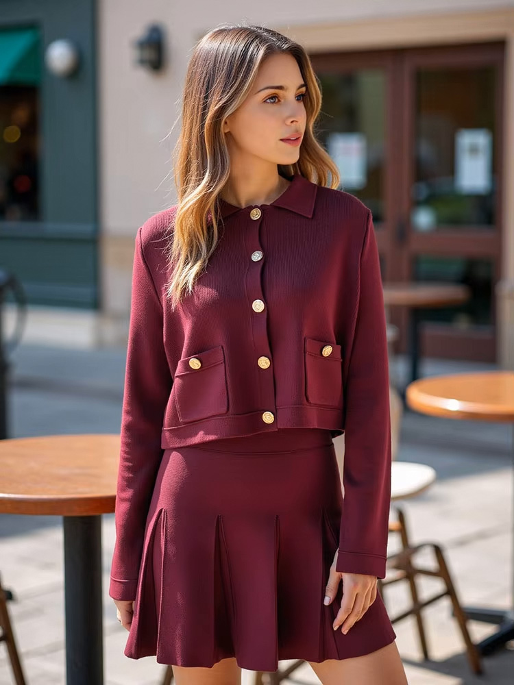 HH エレガントな女性ニット赤いスカートスーツラペルシングル - Women Formal Wear For Summer のレビューと価格