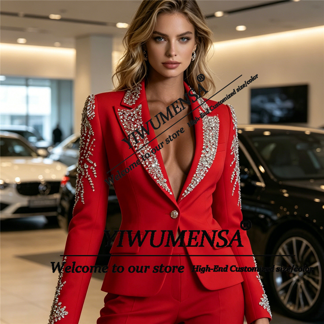 高級女性スーツ 2 ピースセットクリスタルビーズプロムブレザ - Women'S Formal Wear Suit のレビューと価格