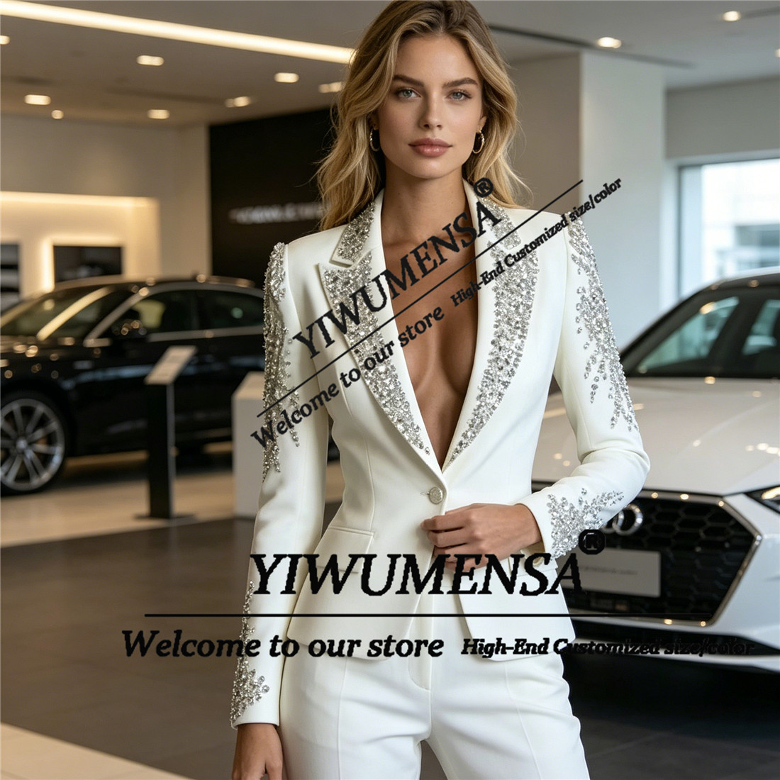 高級女性スーツ 2 ピースセットクリスタルビーズプロムブレザ - Women'S Formal Wear Suit のレビューと価格