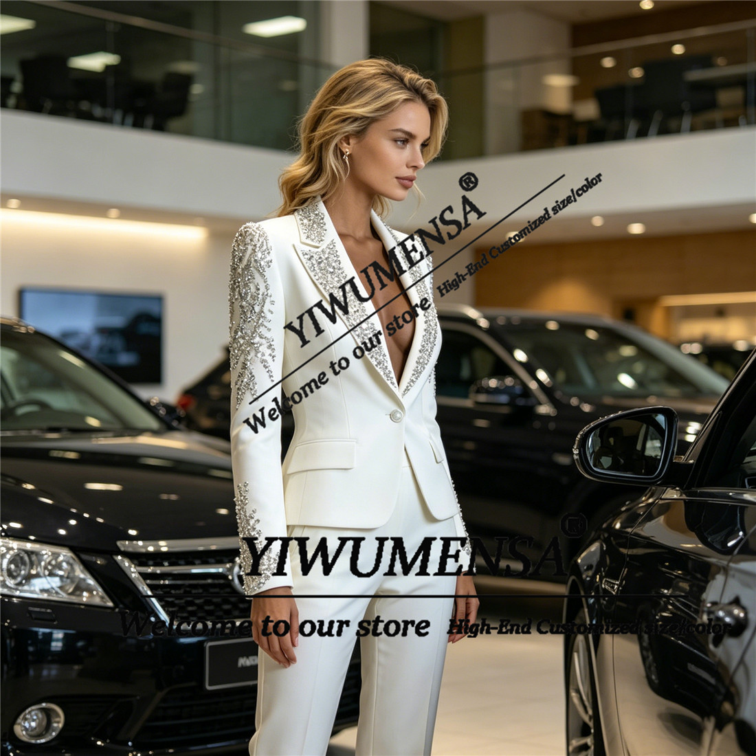 高級女性スーツ 2 ピースセットクリスタルビーズプロムブレザ - Women'S Formal Wear Suit のレビューと価格