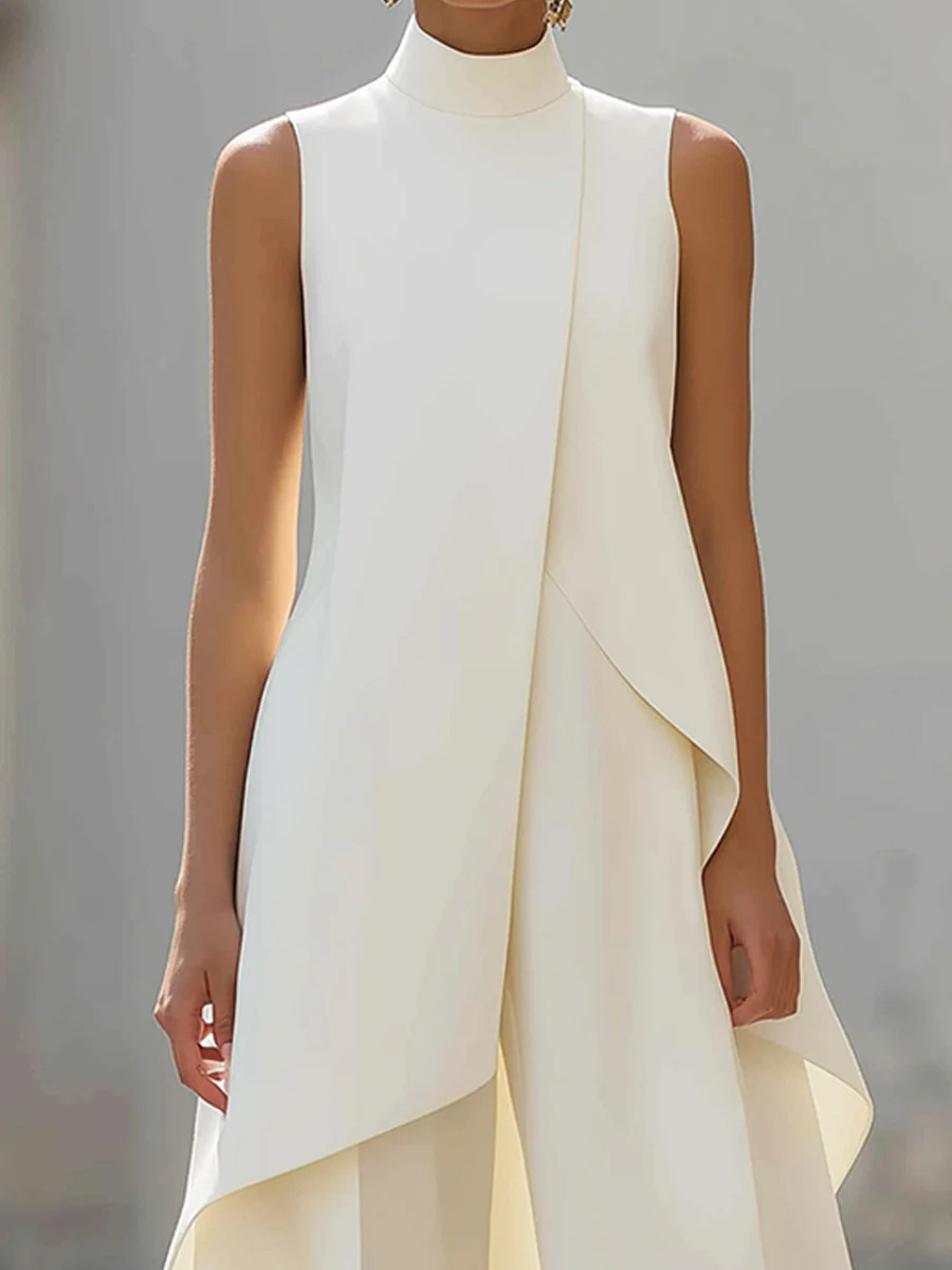 女性用スタンドネックノースリーブレイヤードロングベストとワイ - Female Formal Wear のレビューと価格