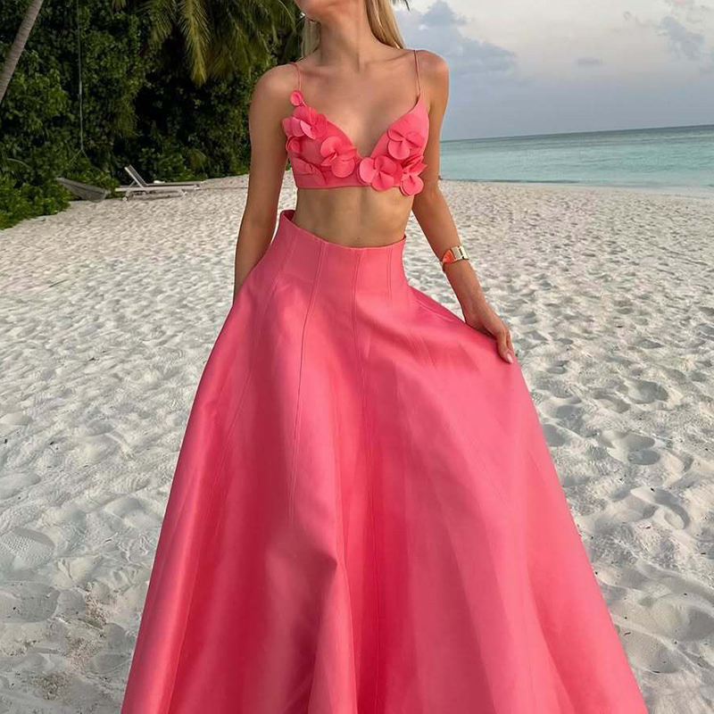 エレガントなデカールプリーツパーティーセットセクシーなブラト - Women Formal Wear For Summer のレビューと価格