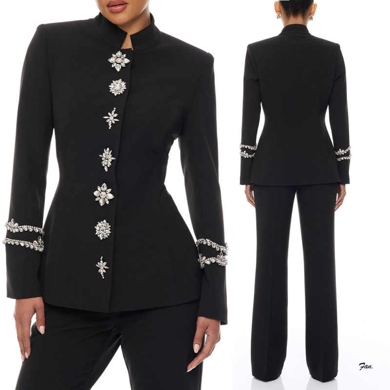 デザイナークリスタル女性パンツスーツセレブイブニングパーティ - Women'S Formal Jackets To Wear With Dresses のレビューと価格
