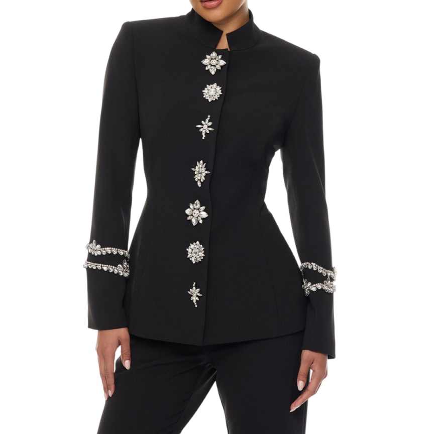 デザイナークリスタル女性パンツスーツセレブイブニングパーティ - Women'S Formal Jackets To Wear With Dresses のレビューと価格