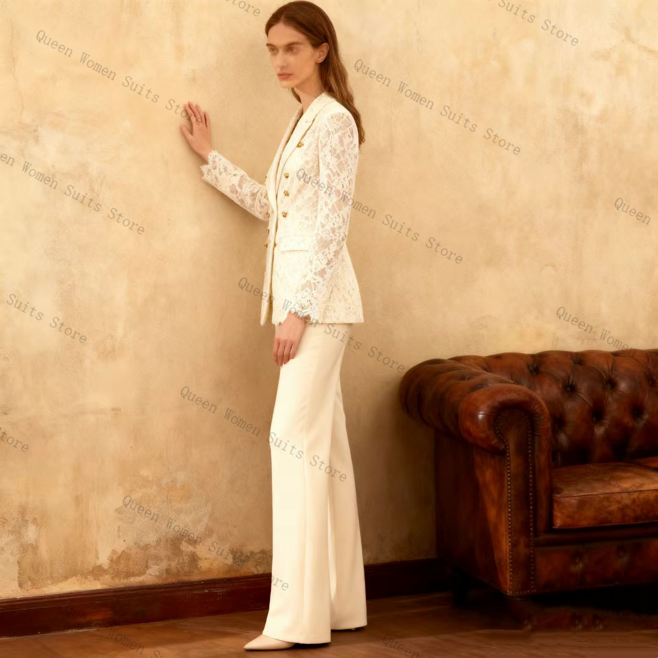 ホワイトレース女性スーツパンツセット 2 個ブレザー + ズ - Women'S Formal Jackets To Wear With Dresses のレビューと価格
