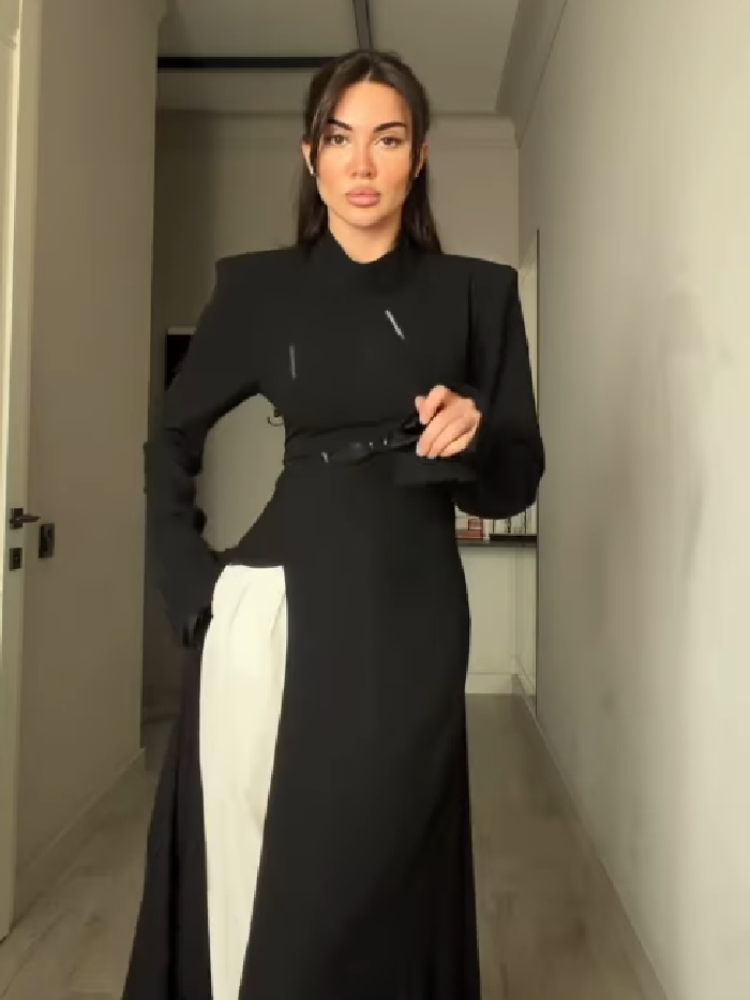 レディース エレガント ハイネック 長袖 マキシ丈ワンピース - Female Formal Wear のレビューと価格