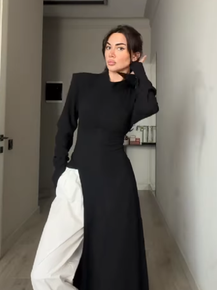レディース エレガント ハイネック 長袖 マキシ丈ワンピース - Female Formal Wear のレビューと価格