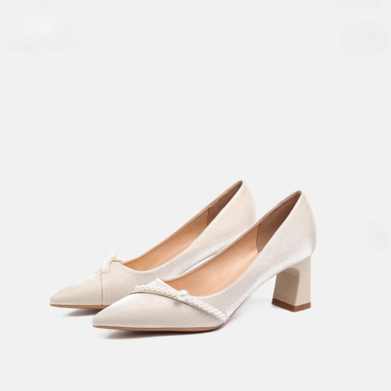 エレガントなパール装飾のポインテッドトゥブロックヒール、優し - Women Formal Wear For Summer のレビューと価格