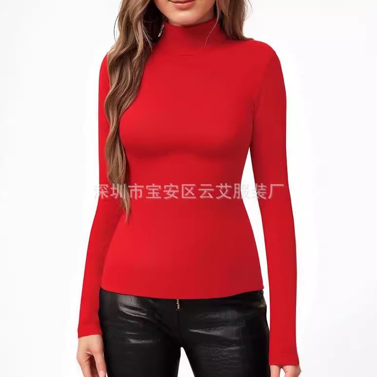 女性フィットソリッドカラータートルネックニット Tシャツ女性 - Turtleneck Bodysuit Office のレビューと価格