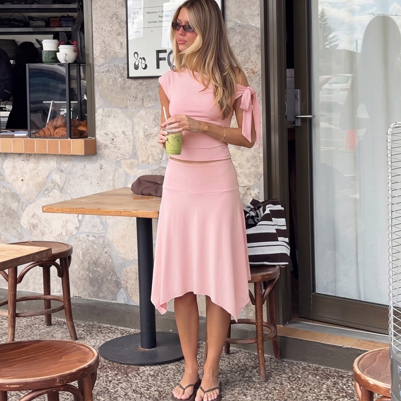 レディース2ピースセットアップ オフショルダー リボンタイ  - Women Formal Wear For Summer のレビューと価格