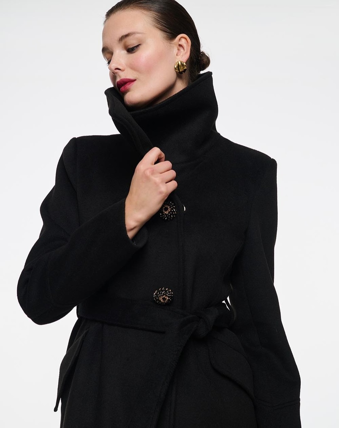 ヴィンテージ風黒スタンドカラー女性用ウールコート、プラスサイ - Women'S Formal Wear Plus Size のレビューと価格