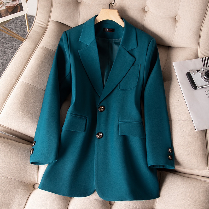 女性用長袖シングルブレストジャケット,フォーマルコート,青, - Women'S Formal Wear Jackets のレビューと価格