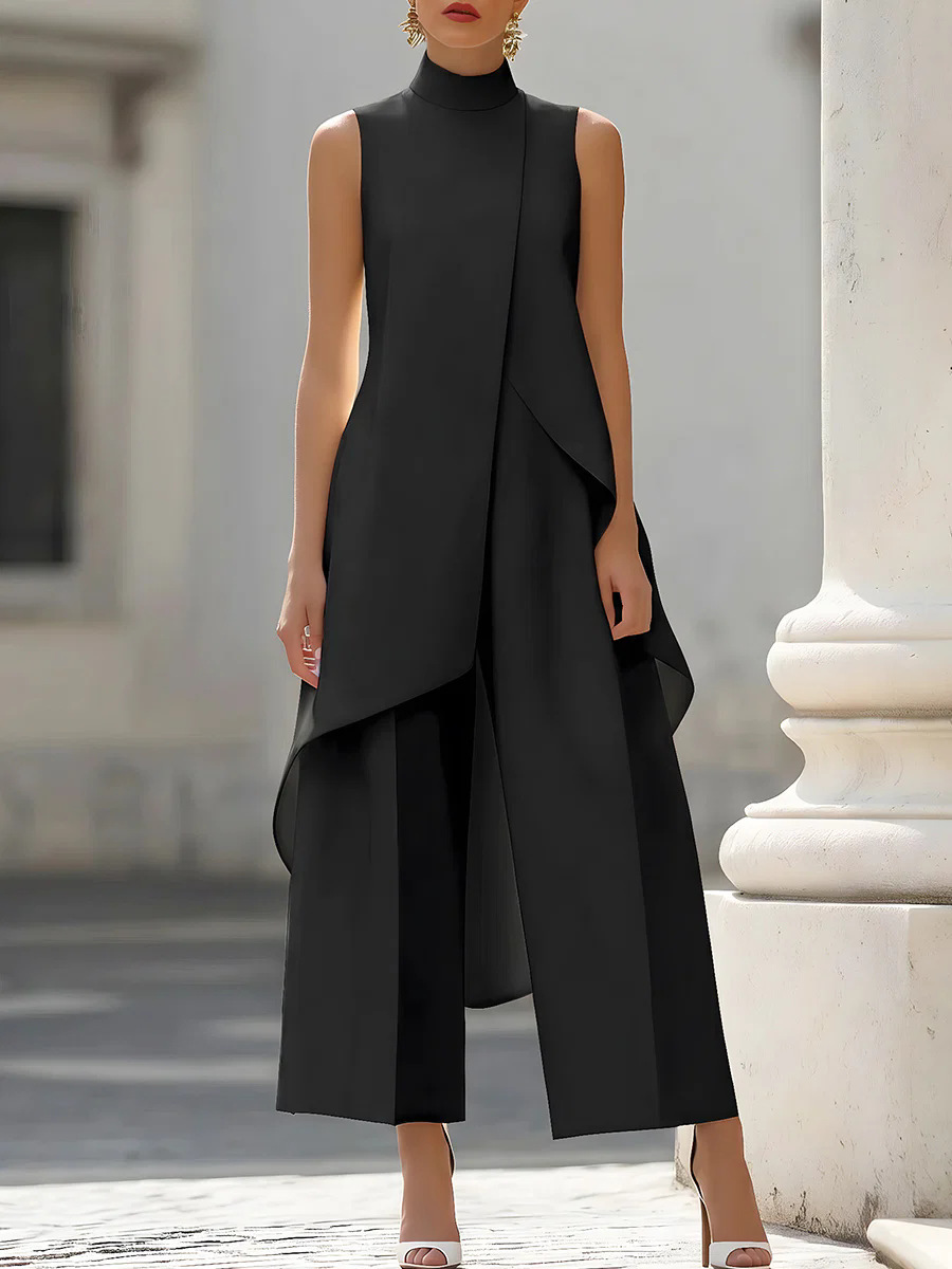 レディース無地ツーピースノースリーブハイネックアシンメトリー - Female Formal Wear のレビューと価格